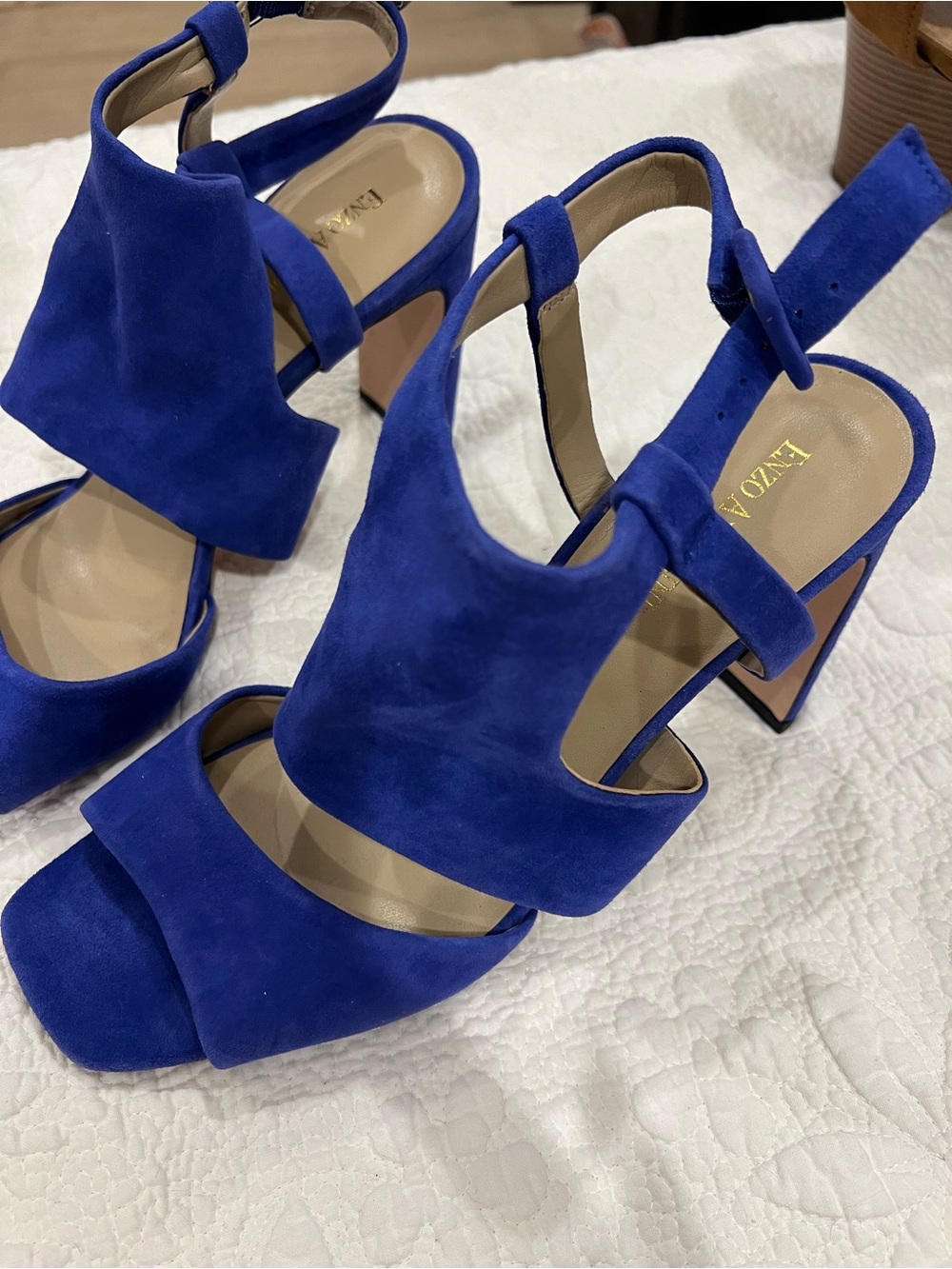 Enzo Angiolini Cobalt Blue Suede Block Heel Sandals